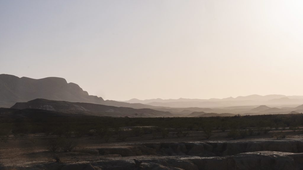 Hazy mountain view with layers of landscape stretching the horizon