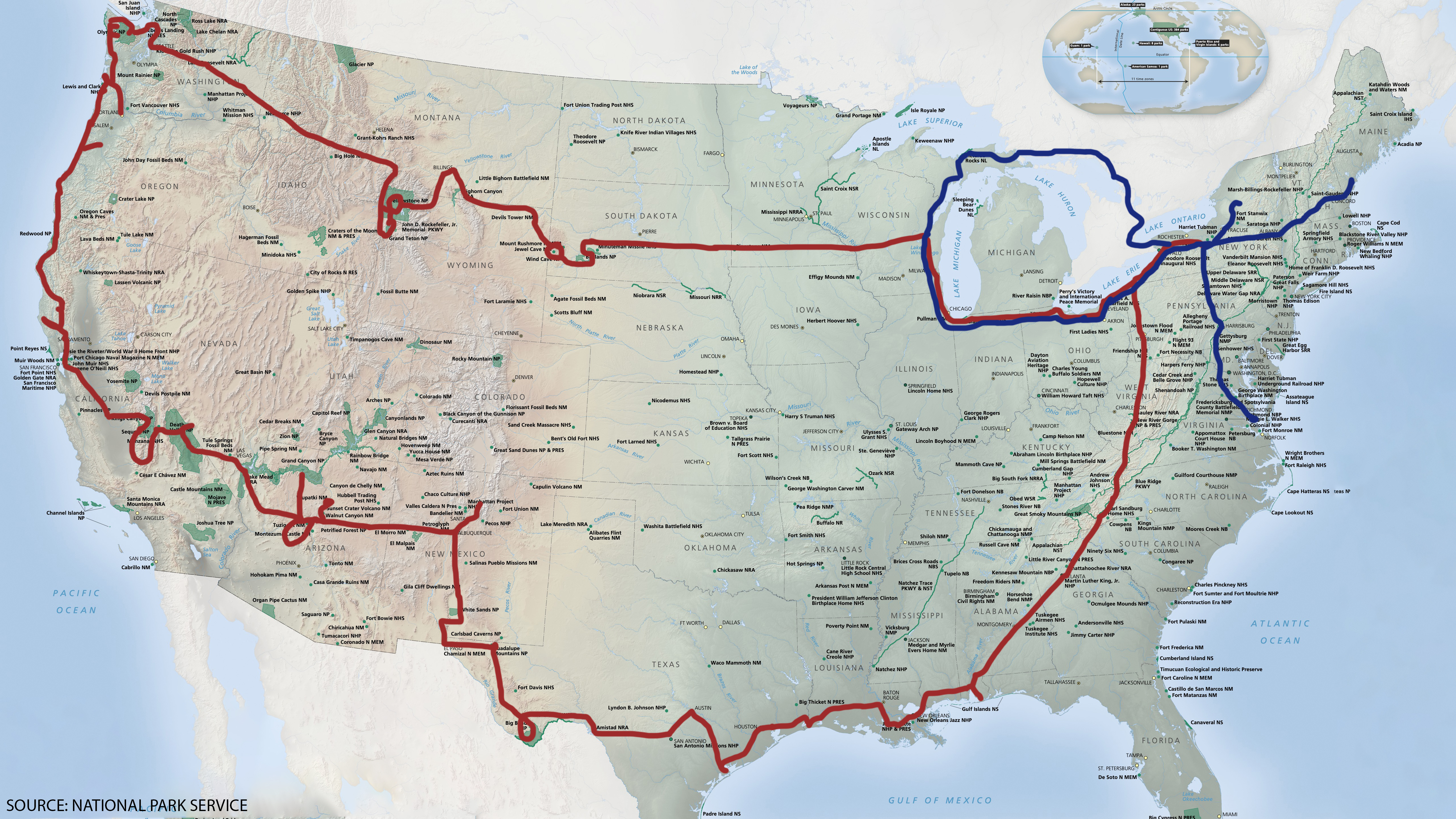 USA map with route of trip